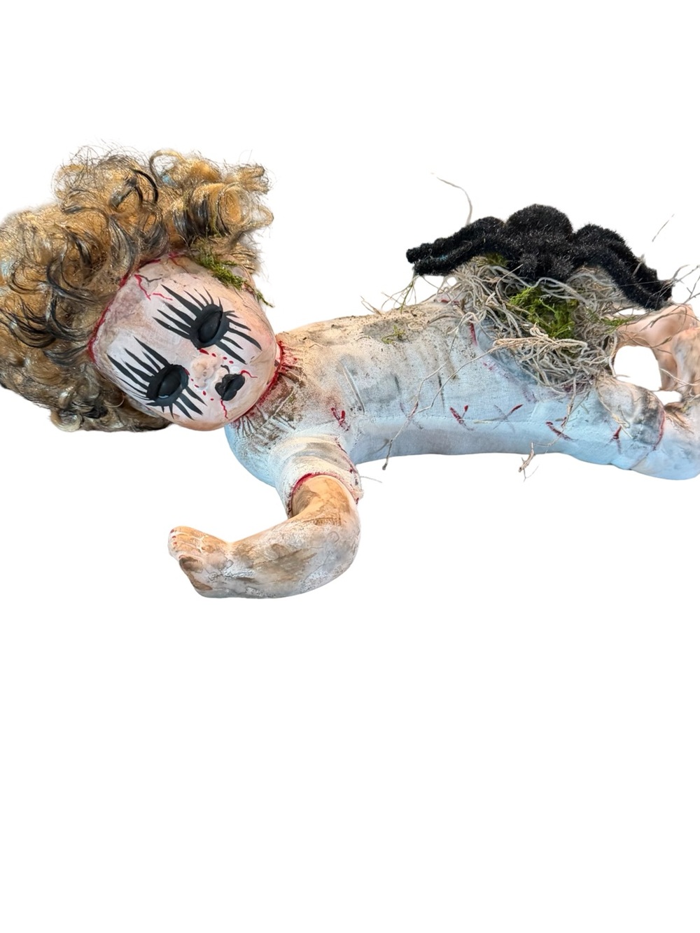 Spooky White Fabric creepy Doll Holiday Décor Halloween hand painted
